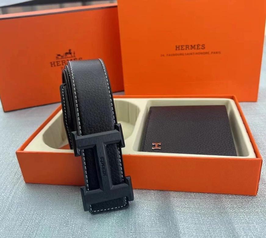 Hermès belt and Wallet Black
