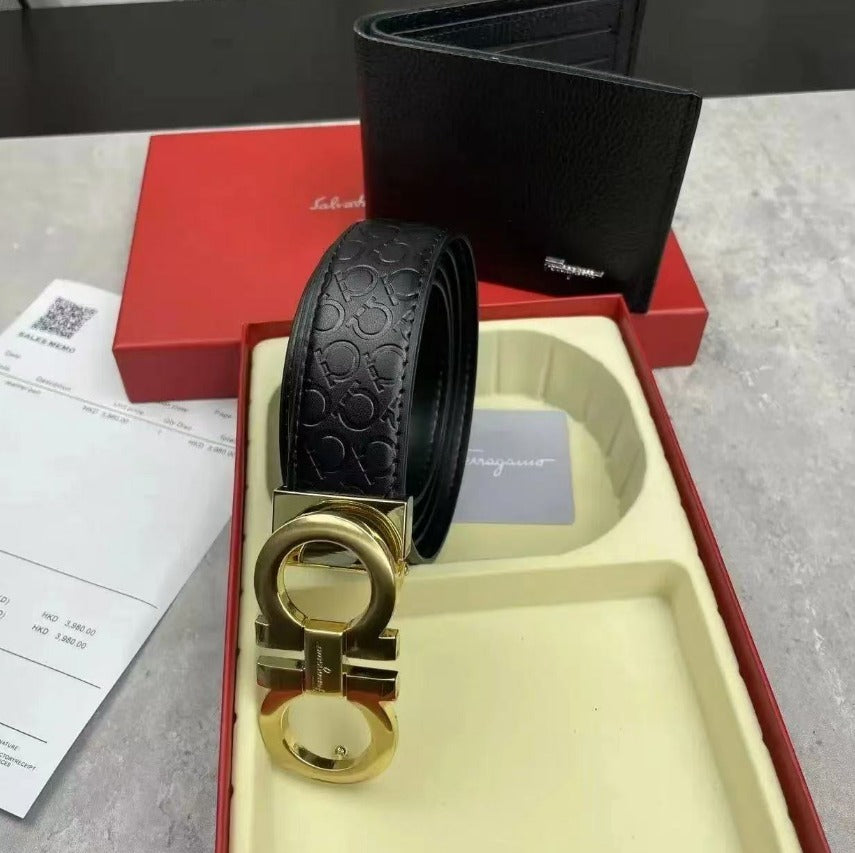 Salvatore Ferragamo Belt and Wallet Golden