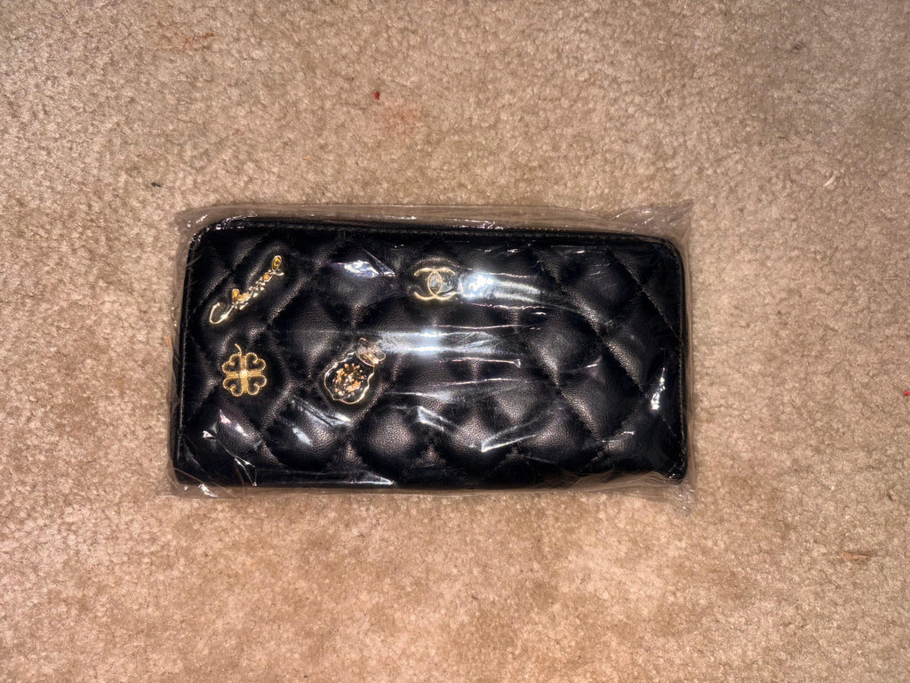 Chanel Black Zippy Lucky Charms Quilted Long Wallet