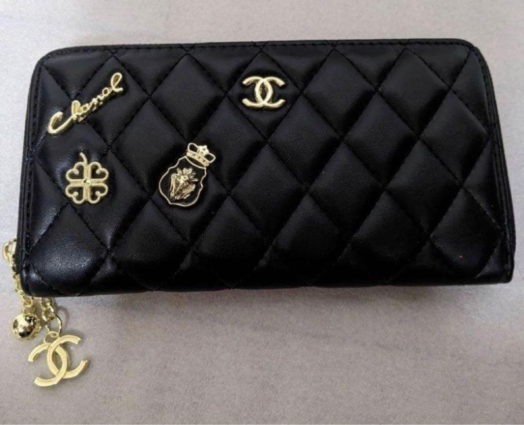 Chanel Black Zippy Lucky Charms Quilted Long Wallet
